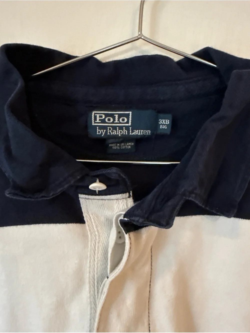 Vtg Ralph Lauren Men’s Navy and White Striped Rugby Polo Preppy | Men's 3XB